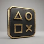 Premium golden PPSSPP Gold emulator app icon with PlayStation symbols triangle circle cross square.